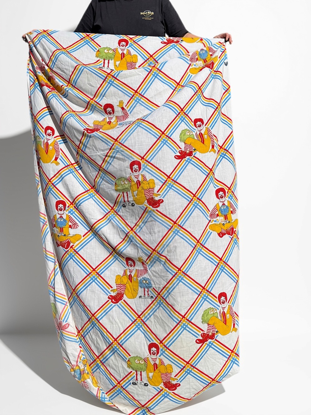 Vintage 1970s McDonald’s Ronald McDonald Grimace Plaid Fitted Sheet Twin rare